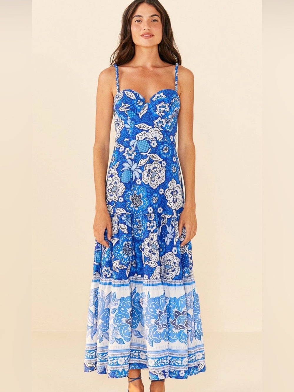 Farm Rio Dress XXS Full of Flowers Blue Midi Floral Sundress Sleeveless NWT $220 - Picture 3 of 15